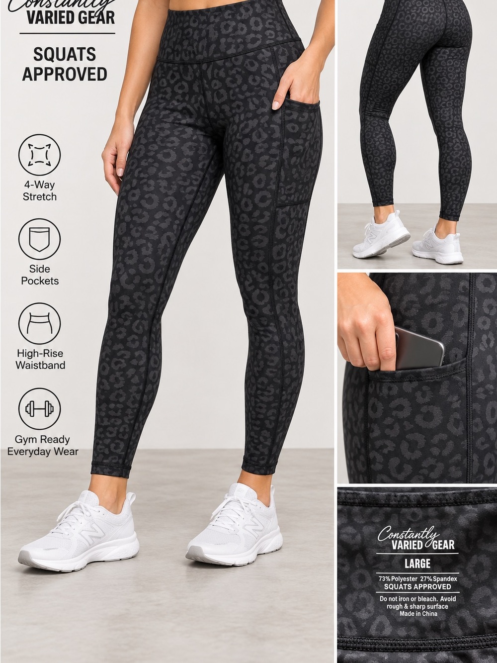 Constantly Varied Gear CVG Black Leopard Squats Approved Leggings Large